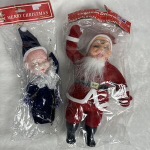 VTG Retro Style Flocked Waving Santa Claus Figure Doll & Elf Lot Decor Christmas